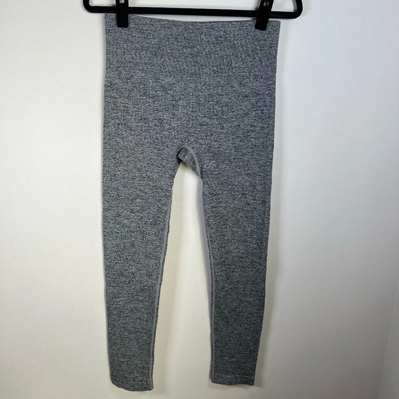 Colsie Women's Ribbed Leggings Gray Cotton Stretch Pull-On Mid-Rise Ankle  Large - Picture 2 of 10